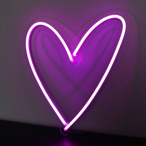 Placa Luminária de Neon LED - Coraçao - Roxo