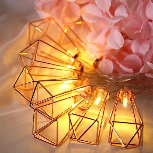Cordão Fio LED com 10 Losangos Metal Rose Gold - A Pilha
