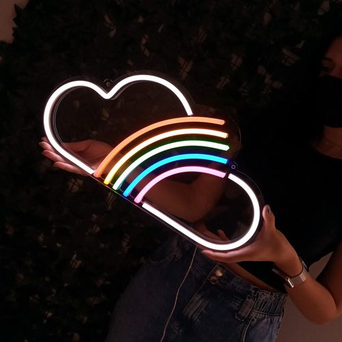Placa Luminária de Neon LED - Nuvem e Arco-íris