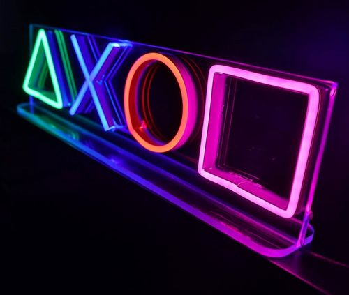 Letreiro Placa Neon Led - Botões do Playstation (base inclusa)