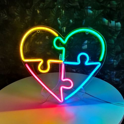 Letreiro Placa Neon Led - Coração Puzzle