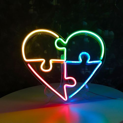 Letreiro Placa Neon Led - Coração Puzzle