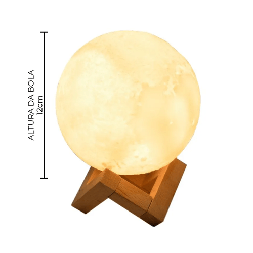 Luminária Abajur Led Lua 3d 12cm Recarregável Via Usb