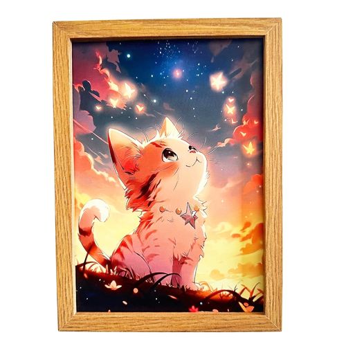 Quadro Gato céu estrelado - 23 x 17cm  LED 5V USB