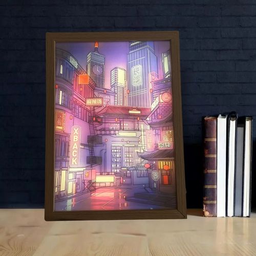 Quadro Cidade Noturna - 31,5 x 23cm  LED 5V USB